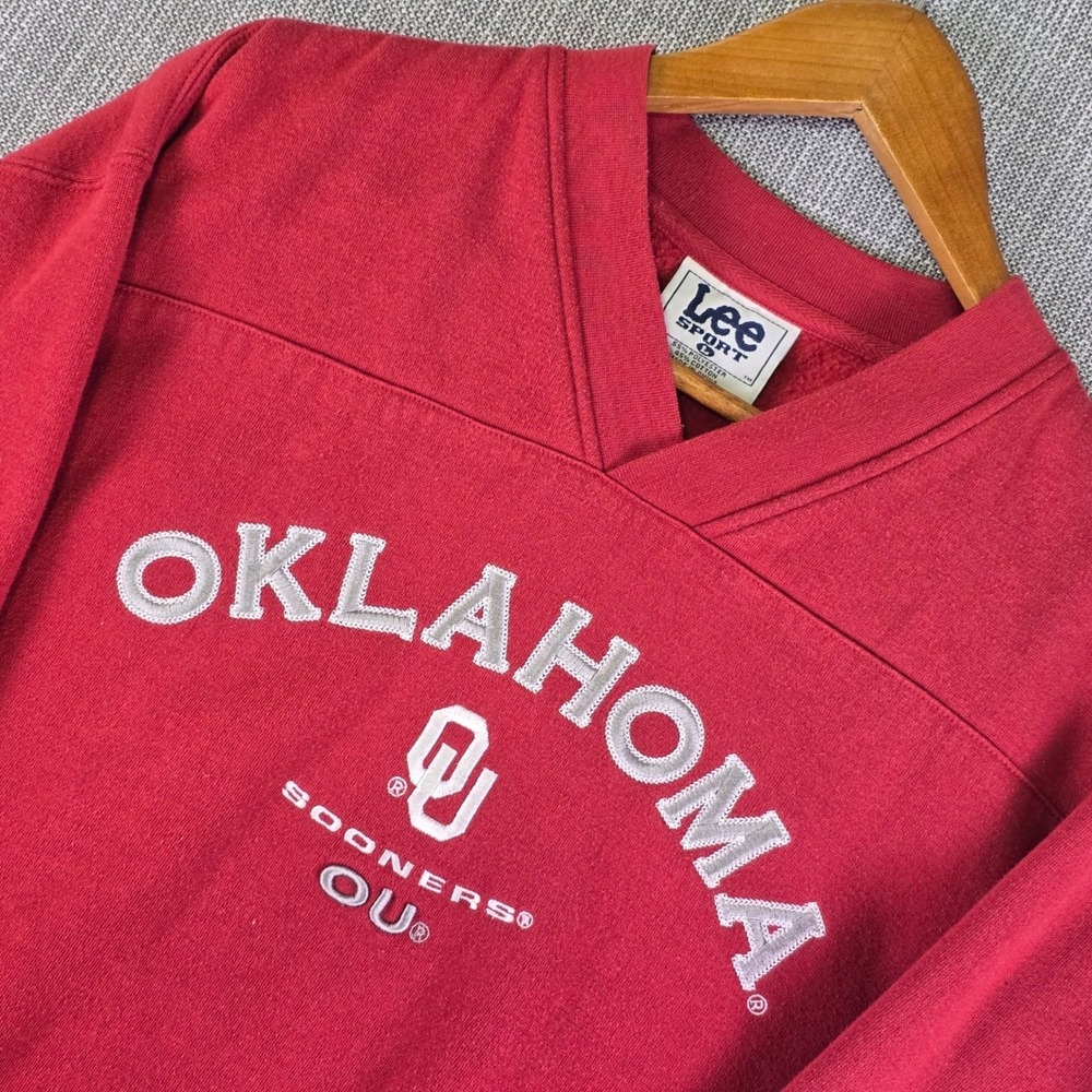 Vintage Y2K Lee Sport Oklahoma Sooners Sweatshirt OU Mens Large Crimson Pullover